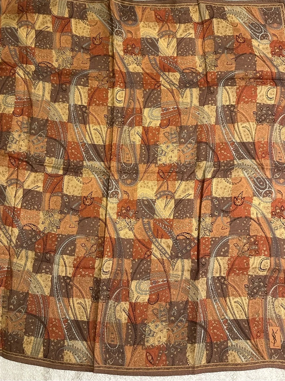 YSL Yves Saint Laurent Patchwork Paisley Square Scarf 21.5” EUC